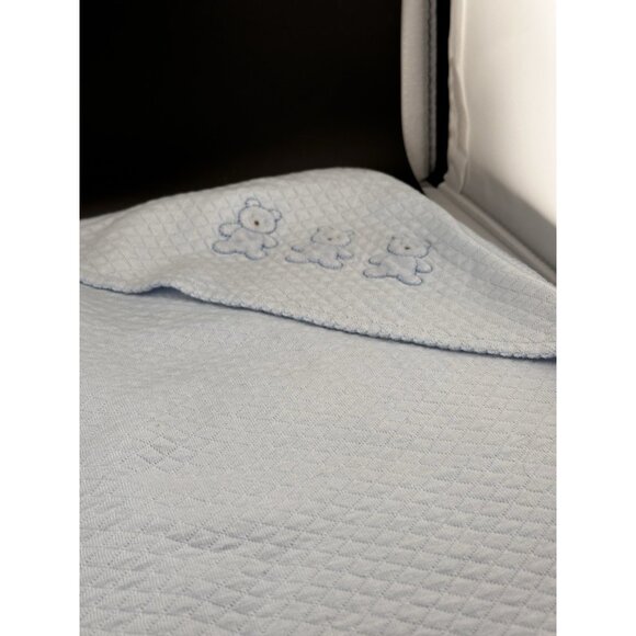 2009 Light Blue Baby Security Blanket Bears Hooded Quilted Nursery Rhyme 30 x 30 - Picture 13 of 16